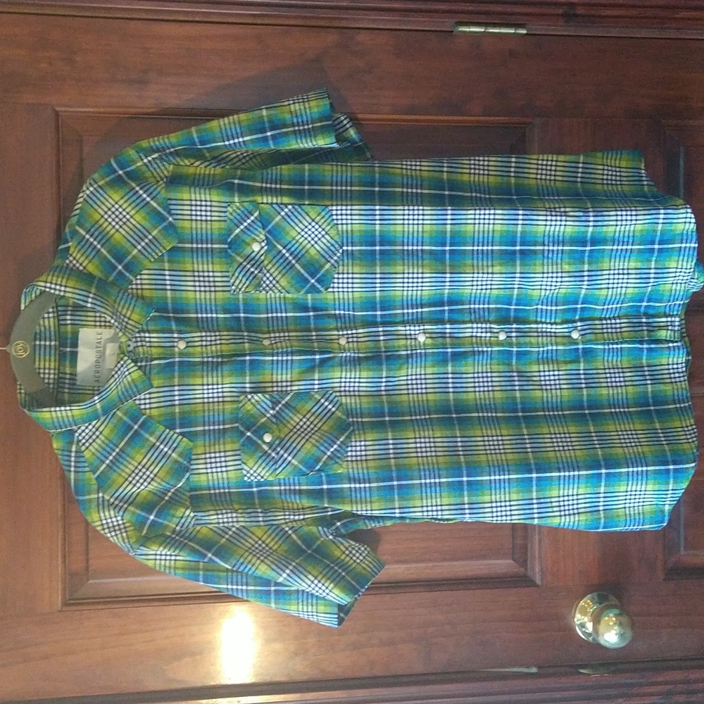 Aeropostale Yellow and Blue Casual Button Down Shirt
